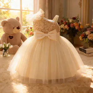 21 Kids Christmas Party Special Occasion Girls Sleeveless Sequin Net Tutu Dress For Baptism 1st Birthday Suitable For Birthday Party Elegant Dress