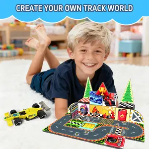44 Pcs Racing Car Magnetic Track Building STEM Set | 3D City Bendable Track | Spatial Reasoning & Fine Motor Skills | Mechanical Transmission | Eco ABS Rounded Corners | Storage Box - Birthday Gift for Ages 3-8