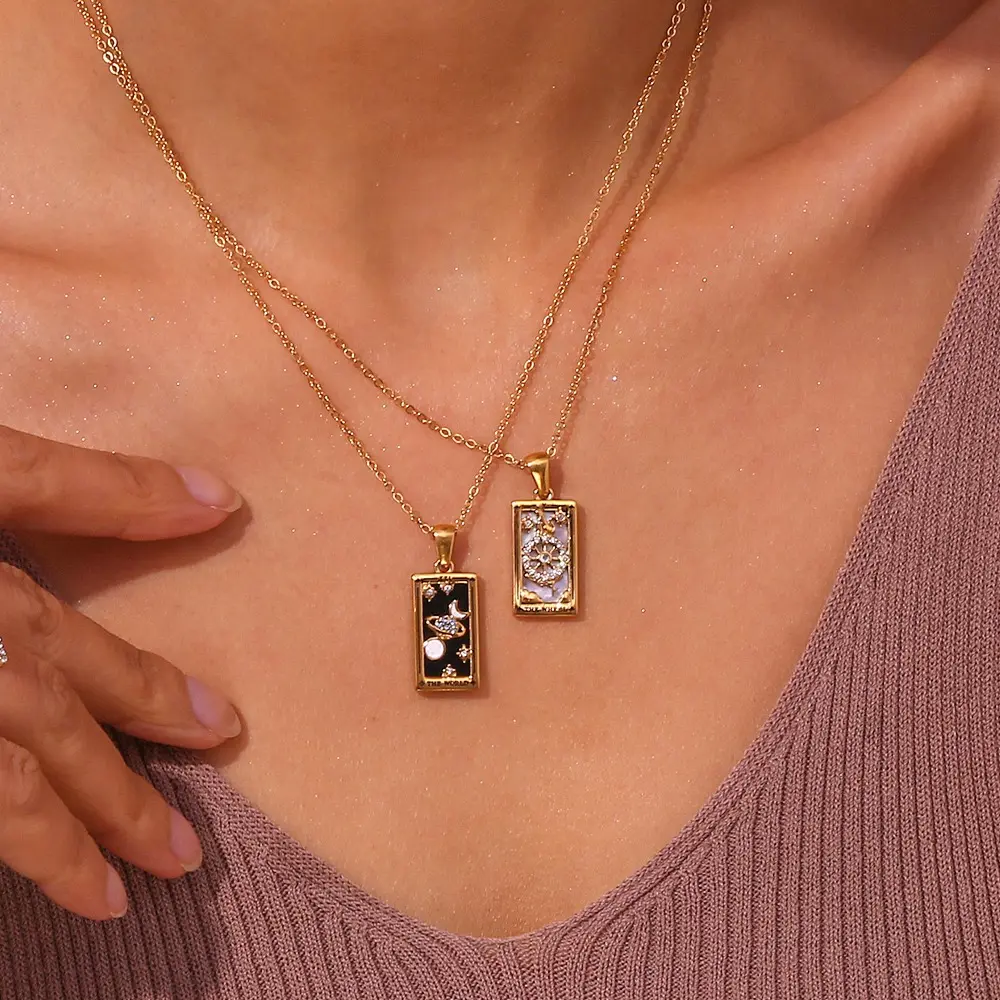 Double-Sided Reversible Tarot Pendant Collection - Tarot ,  Gold Plated Stainless Steel , hypoallergenic pendants , Elegant Jewelry Gifts for Women
