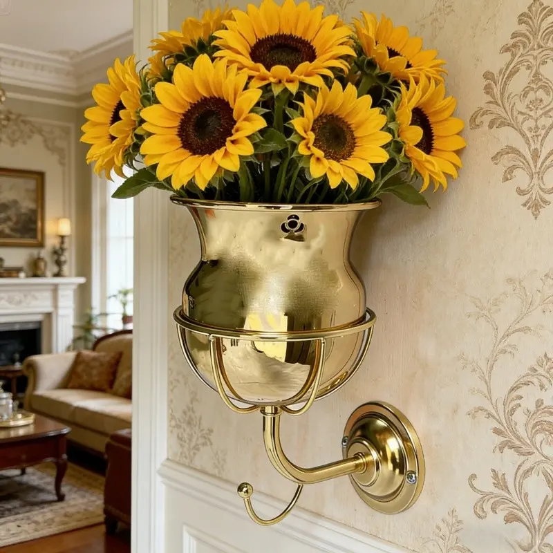 Opal Wall Vase, Flower Vases, Decorative Vases For Home Decor, Modern Electroplated Gold Hanging Vase (Non-Painted Finish), Wall Decor, Durable & Easy to Clean, Multifunctional Wall Mounted Organizer for Bathroom, Kitchen, Bedroom, Rustic Home Decor