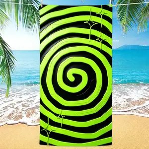 Neon Green & Black Concentric Circles Cyberpunk Microfiber Beach Towel! Relax with our premium sand free, rapid dry, and compact oversized pool blanket. The ultimate aesthetic gear for summer parties and sunbathing!