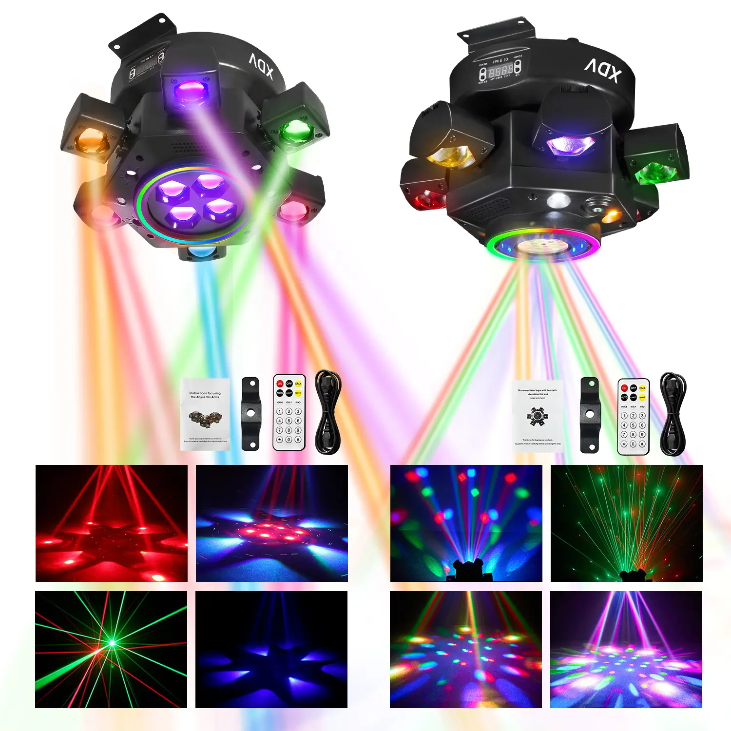 XDV 6-Arm 150W RGBW Moving Head DJ Light with DMX-512, Sound Activation & Strobes, Festive Decor for   Halloween Day, Weddings
