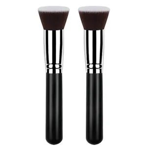 Flat Top Makeup Brushes Kabuki Brushes for Loose Powder Foundation Blush Contour Face Blender Soft Synthetic Fibers Professional Mineral Cosmetics Dense Buffing Brushes Silver Black