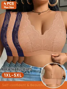 4-Pack Women's Plus Size Seamless Wireless Bra, Soft Comfortable Strapless Bra, Fashion Underwear, Essential for Daily Wear