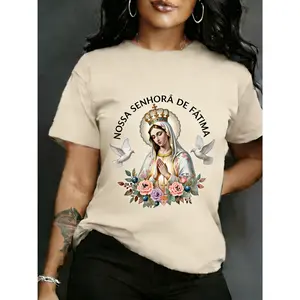 Virgin Mary print, 100% cotton T-shirt, unisex, round neck comfortable fabric, unisex casual wear, perfect gift for religious occasions and everyday looks
