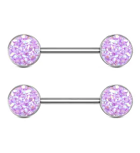 14G Purple Druzy Nipple Ring Barbell