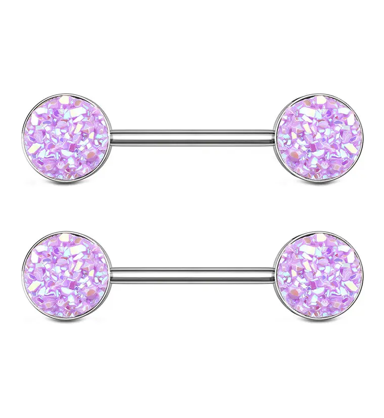 14G Purple Druzy Nipple Ring Barbell