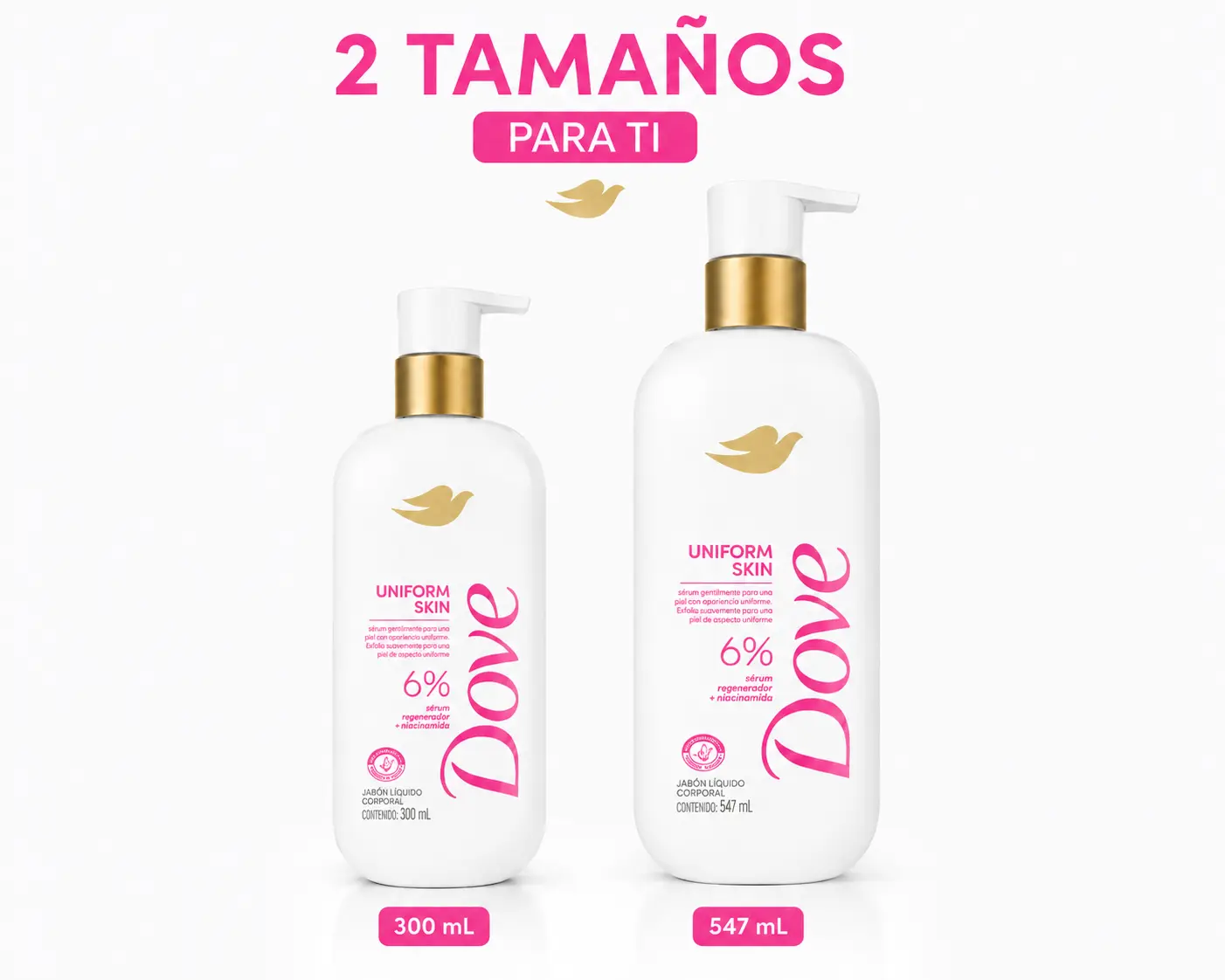 Dove Uniform Skin 6% Body Exfoliant Soap-- 2 sizes 300ml and 547 ml