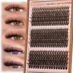 Brown Lash Clusters Wispy Cluster Eyelash Extensions D-curly Eyelash Clusters with Spikes Dark Brown Individual Lashes Manga Fairy Lash Extension by TNFVLONEINS (Brown,10-18MM,3 Styles)