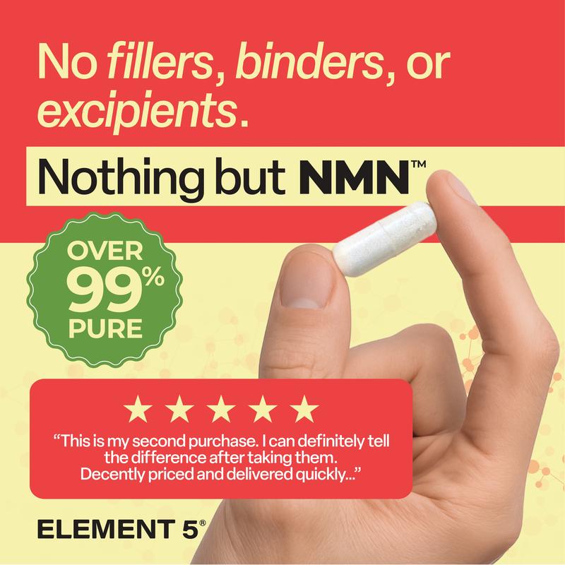 Element 5 NMN – 60 x 500mg Capsules – >99% Pure Nicotinamide Mononucleotide (NMN)
