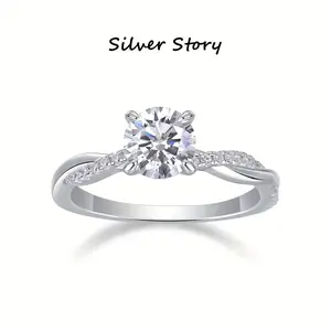 925 Sterling Silver Solitaire Promise Ring - Classic 6-Prong CZ Engagement Ring, Twisted Band with Paved Side Stones, Hypoallergenic Wedding Band for Women, Bridal & Daily Wear,Gift for Her, Timeless Elegant Design, Tarnish Resistant