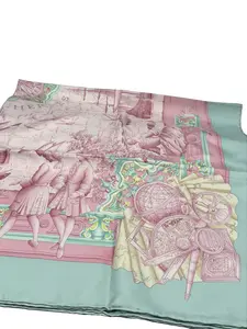 Pre-owned HERMÈS Silk Bag Accessories Carré 90 “Azu Lejos” Scarf by Catherine Baschet90 x 90 cm – Pink / Mint / Multicolor