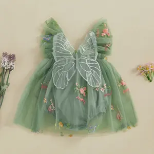 Toddler Baby Girl Butterfly Wings Romper Fairy Dress Princess Sleeveless Tulle Butterfly Wing Skirt Birthday Party Tutu Dress