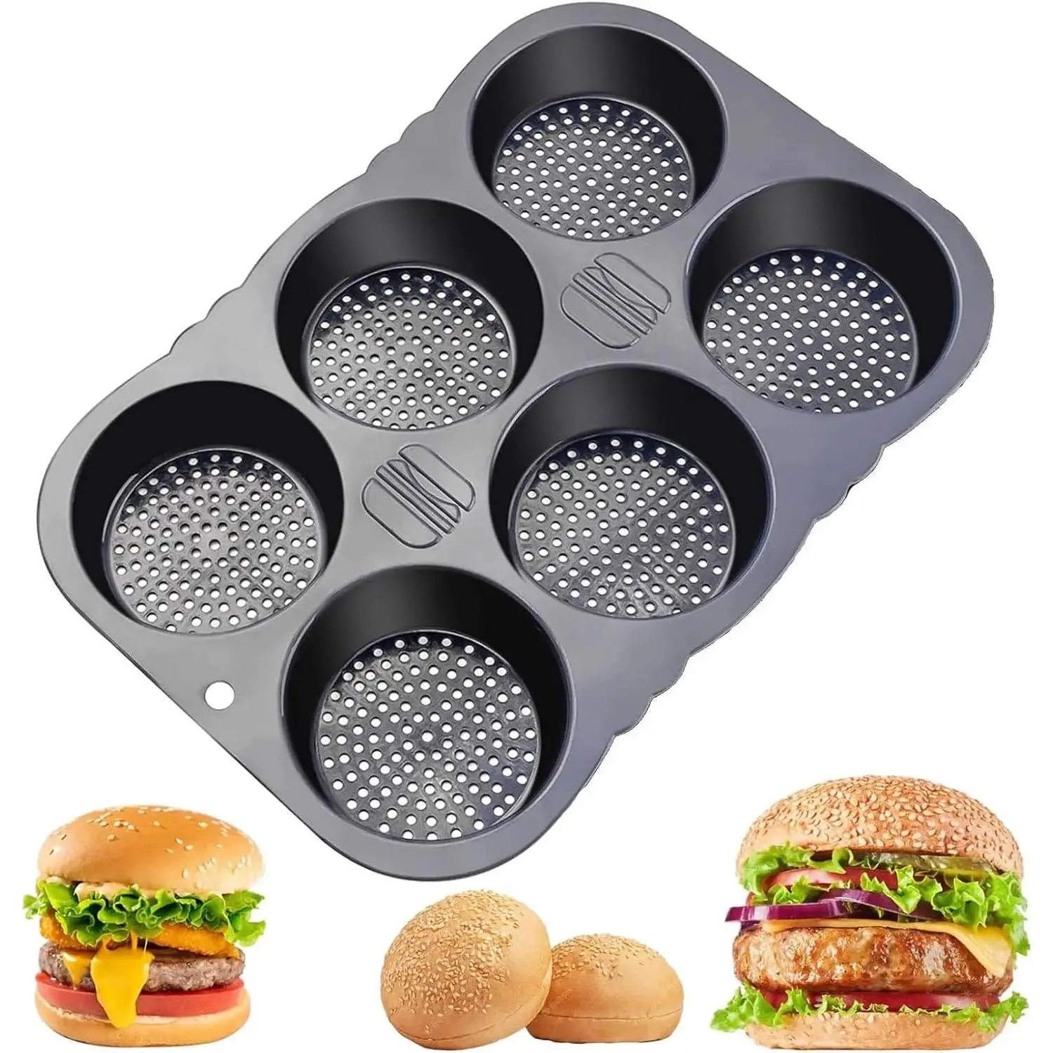Silicone Hamburger Bread Mold, 6 Cavity Hamburger Bun Pans for Baking, Nonstick & Heat Resistant Burger Bun Mold, Homemade Burger Bun Mold for Hamburger Bun, Hamburger Bun Pan, Large, Style 5