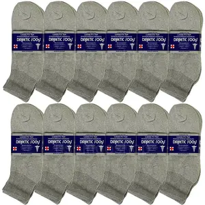 12 Pair Gray Men Cotton Circulatory Loose Fit Quarter Ankle Diabetic Socks 10-13 Menswear Knit