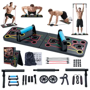Push-Up Board Home Gym Portable Fitness Equipment Pilates Bar with 20 Accessories Resistance Bands Ab Wheel Hand Grip Exerciser Strengthener Multifunctional Workout Station