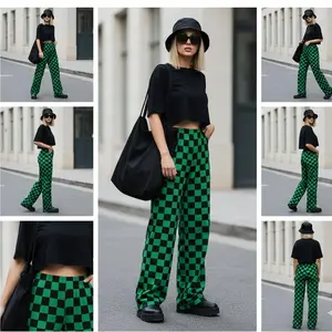 Chessboard style wide leg pants | Soft and elastic, comfortable fit, street styleRAIMENTRY