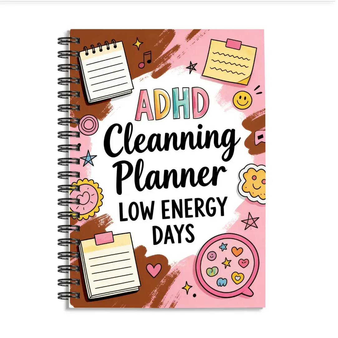 ADHD Cleaning Planner Notebook, Spiral Notebook Journal, Low-energy Style - Ink-splatter Edges, Smiley Face Notes, Record Low-energy Day Cleaning Schedules, Daily Planner, Energy Management Notebook, Daily Task Management, 5.5x8.3 Inch Notebook