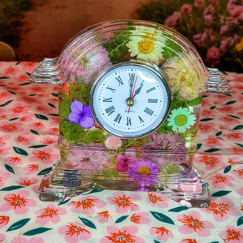 Real flower cherry blossom resin clock