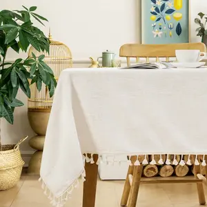 1 pieza Mantel con borlas de 3D bordado en tela de lino sintético - Perfecto para la cocina, picnic y decoración del hogar, ideal para estilos rústicos y bohemios