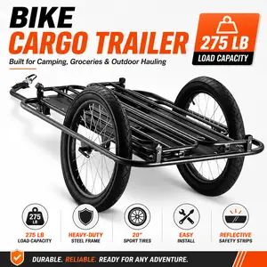 Elon Bike Cargo Trailer Heavy Duty Bicycle Wagon 275 lbs Load Capacity Foldable Cart with Universal Hitch Quick Release 20 Inch Wheels Carbon Steel Frame for Groceries Camping Gear Commuting Outdoor Hauling1