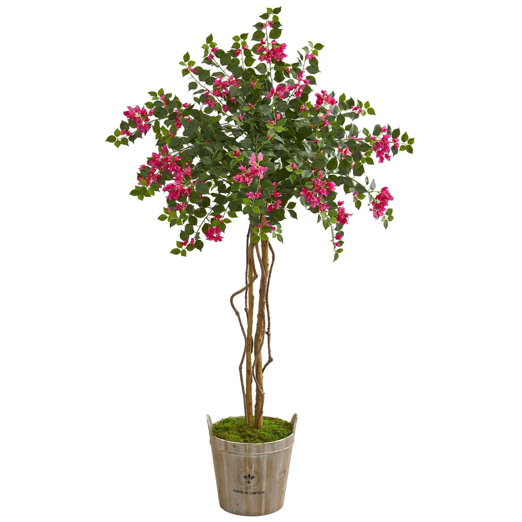 6ft Synthetic Bougainvillea Artificial Tree in Farmhouse Planter, Decorative Fake Flower Accent for Home Supplies