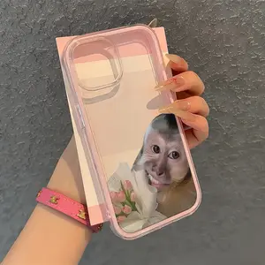 Funny Monkey Flower Pattern Transparent Edge Soft Tpu Protective Phone Case, Comfortable Shockproof Protection for iPhone 11/12/13/14/15/16/17 Pro Max/plus