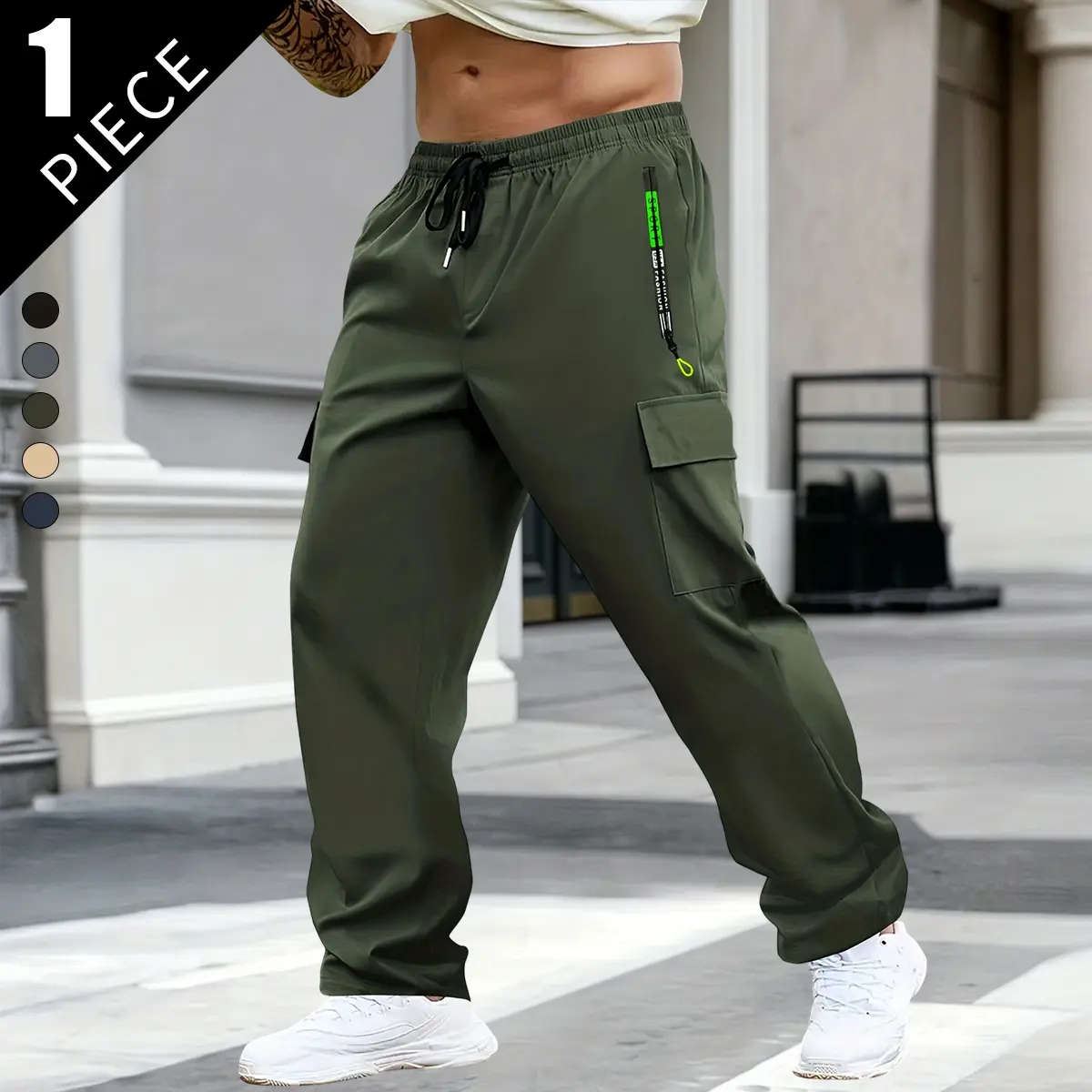 Men’s casual cargo pants – zip closure – construction site pants with zippered pockets, freight/shipping pants, machine-washable straight-leg design, suitable for everyday work wear