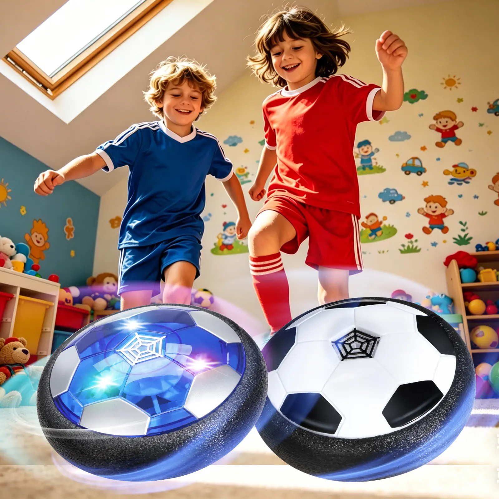 [BackToSchool] Vvinca Hover Soccer Ball 2 Pack, Light Up Indoor Soccer Balls for Kids, Works on Carpet Hardwood Tile, AA Battery Powered, Blue White & Black White, Soccer Gift for Boys Girls Ages 3-12，Outdoor #tiktokshopsummersale, Indoor Practice Ball, L