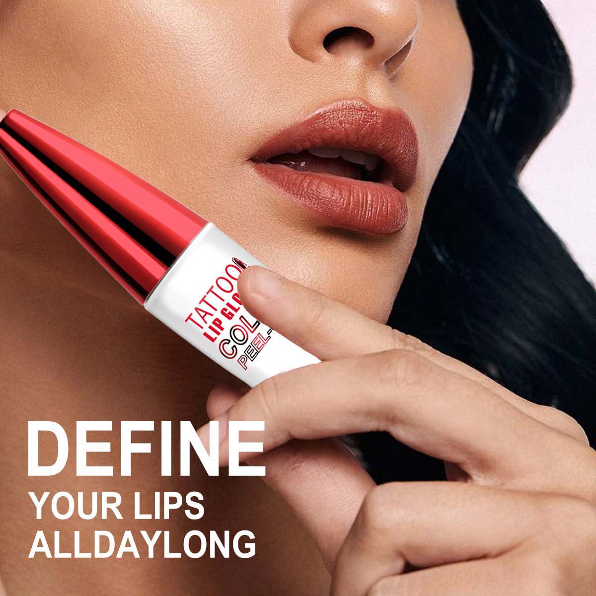 4-Color Tattoo Lip Gloss Color Peel-Off,Easy Application Moisturizing Long-Lasting Glossy Lip Color Boosts Complexion,Normal Skin Radiant Finish 50g Super Glossy Makeup Gift