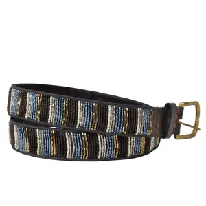 Handmade Kenyan Beaded Belt- Vertical Metallic
