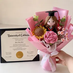 Handmade Crochet Graduation Bouquet with Doll - Eternal Floral Keepsake, US Party Gift for Graduates