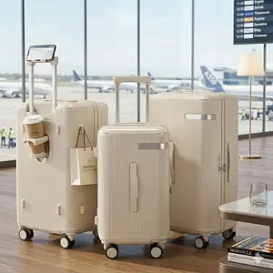 Smart 3-Piece Luggage Set, 100% Polycarbonate Hard Shell, 5-Wheel Spinners (20in,24in,28in), Built-In TSA Lock, Anti-Burst Zipper, Phone Stand, Lightweight Travel Bags for Carry-On & Checked Baggage