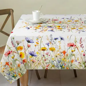 2D Flat Party Tablecloth 1pc, Summer Tablecloth for Rectangular Tables, Floral Home Decor, Ideal for Parties and Dining Tables