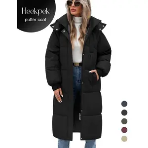 Women's Long Quilted Coat Winter Thicken Warm Puffer Jacket Fashion Hooded Zip Up Parka Outerwear with PocketsGift