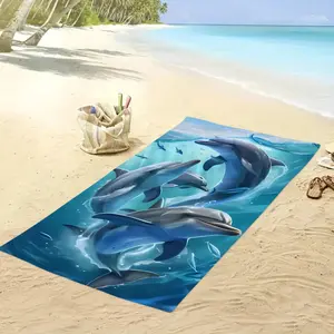 Dolphin & Octopus Beach Towel — Quick Dry Microfiber | 30" x 59"