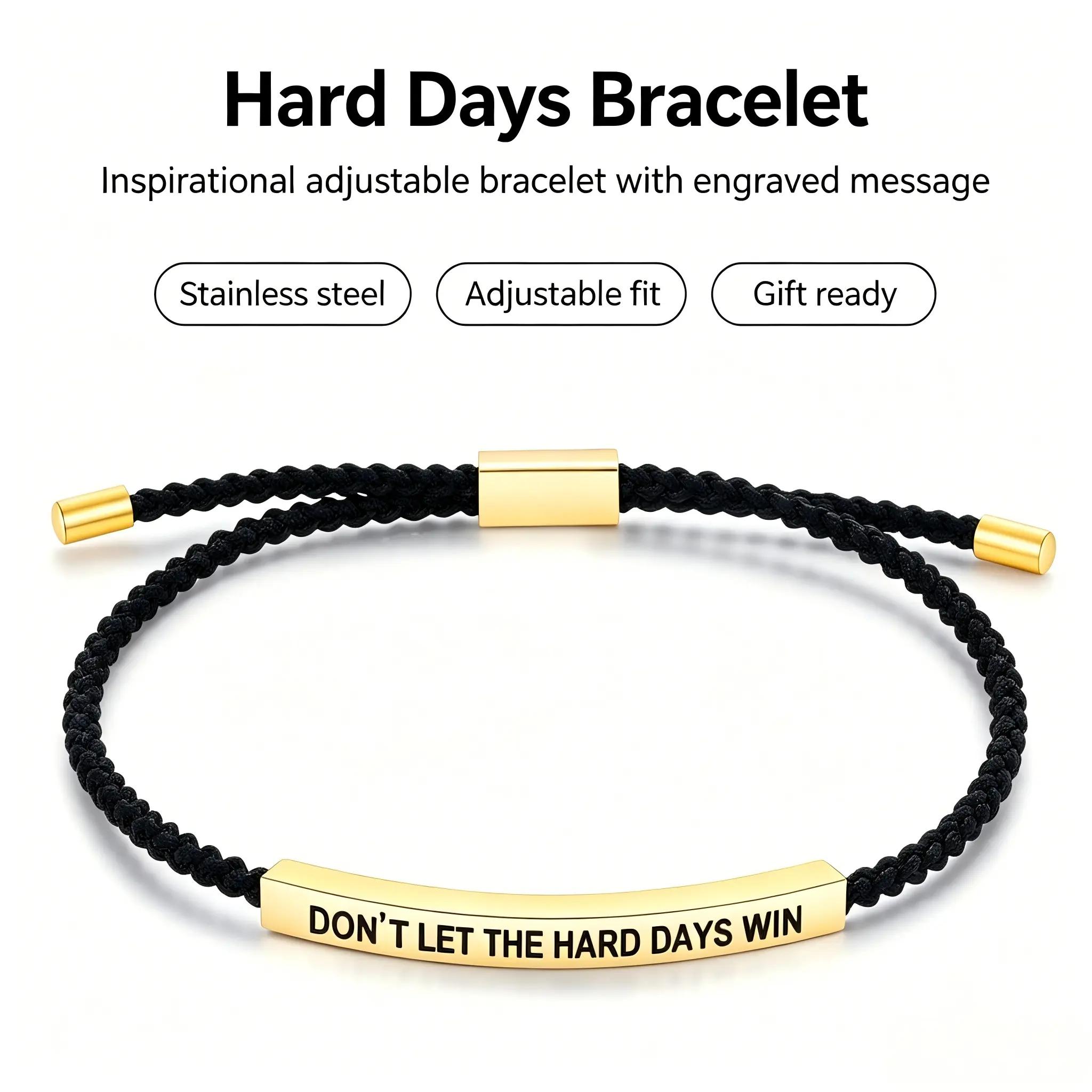 Motivational Inspire Bracelet, Remember Who The F You Are/Don't Let The Hard Days Win/Let them/Be kind Engraved Bar Bracelet, Handmade Adjustable Braided Jewelry Encouragement Graduation Gift for Women Men