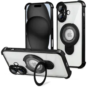 Entronix iPhone 16 [Magnetic-Compatible] Case - Shiny Ring Holder, Cover Luxury Wireless Dustproof Handle Cellphone Casing Smartphone