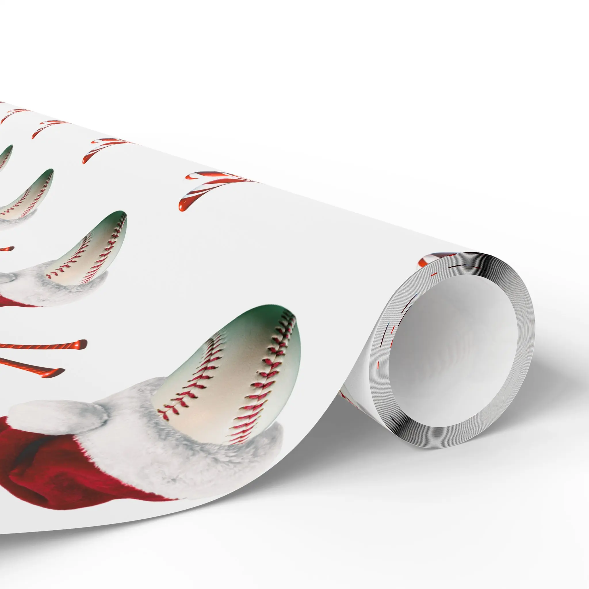 Grand Slam Candy Cane Baseball Wrapping Paper – White Clean Background - 30" x 180" Glossy Finish