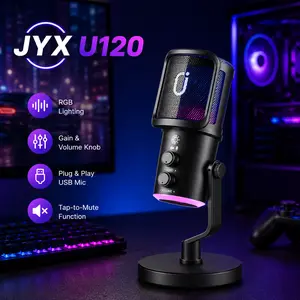 JYX U120 RGB Streaming Gaming Microphone with RGB Lights One-tap Mute Headphone Jack for PC Mac PS5 PS4 Ideal for Streaming Gaming Podcasting Compact Durable Design outdoorfun Headset Recording Plug Audio Connection Metal
