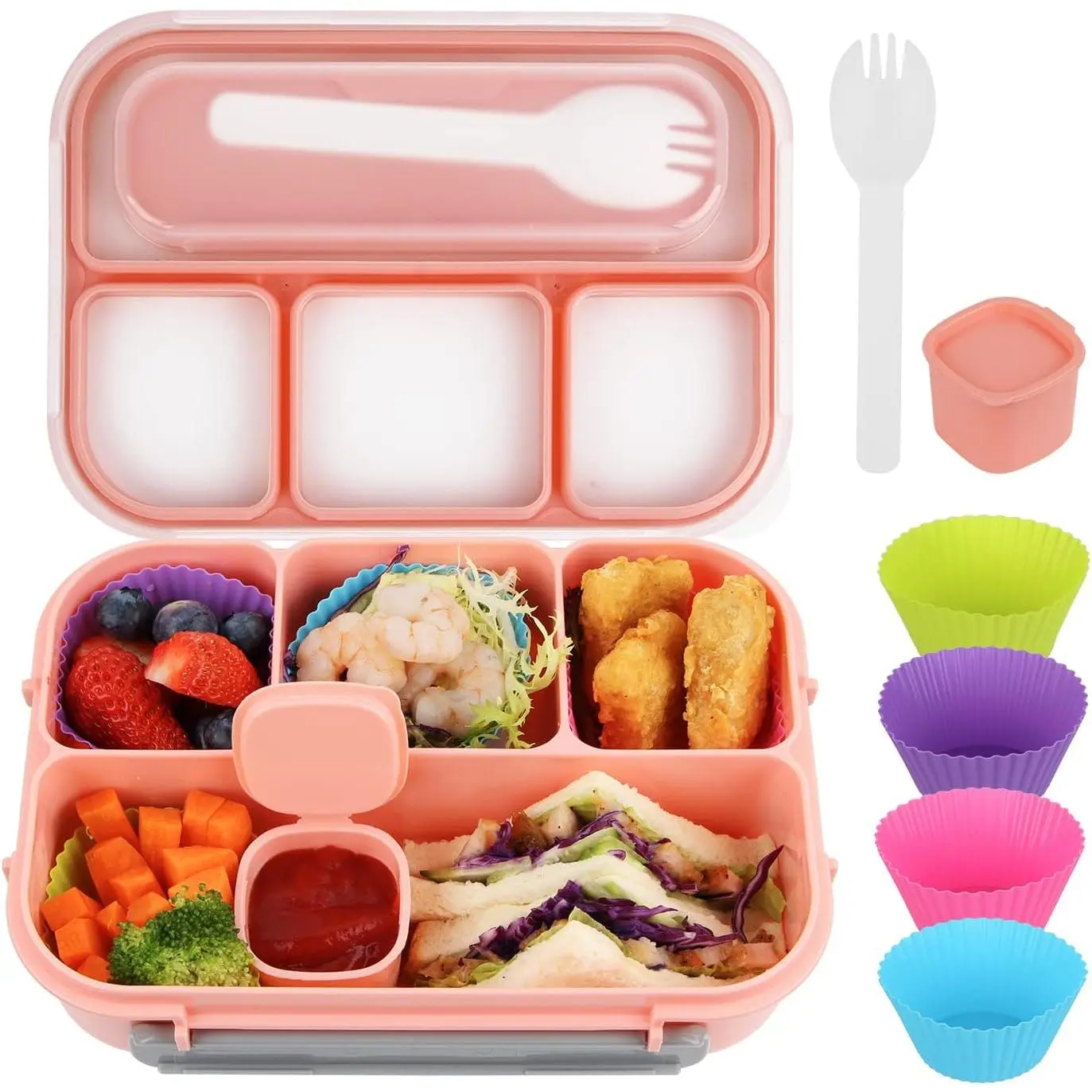 Bright Blue Plastic Bento Lunch Box - 4-Compartment, 1300ML Portable Travel Lunchbox for Adults, Meal Prep Containers (Pink Option Available)