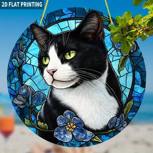 2DFlat Elegant Cat Tail Dress Acrylic Window Decor, 7.87 Inch Round Sun Catcher, Pet Memorial Gift, No Power Needed, Quiet Decoration