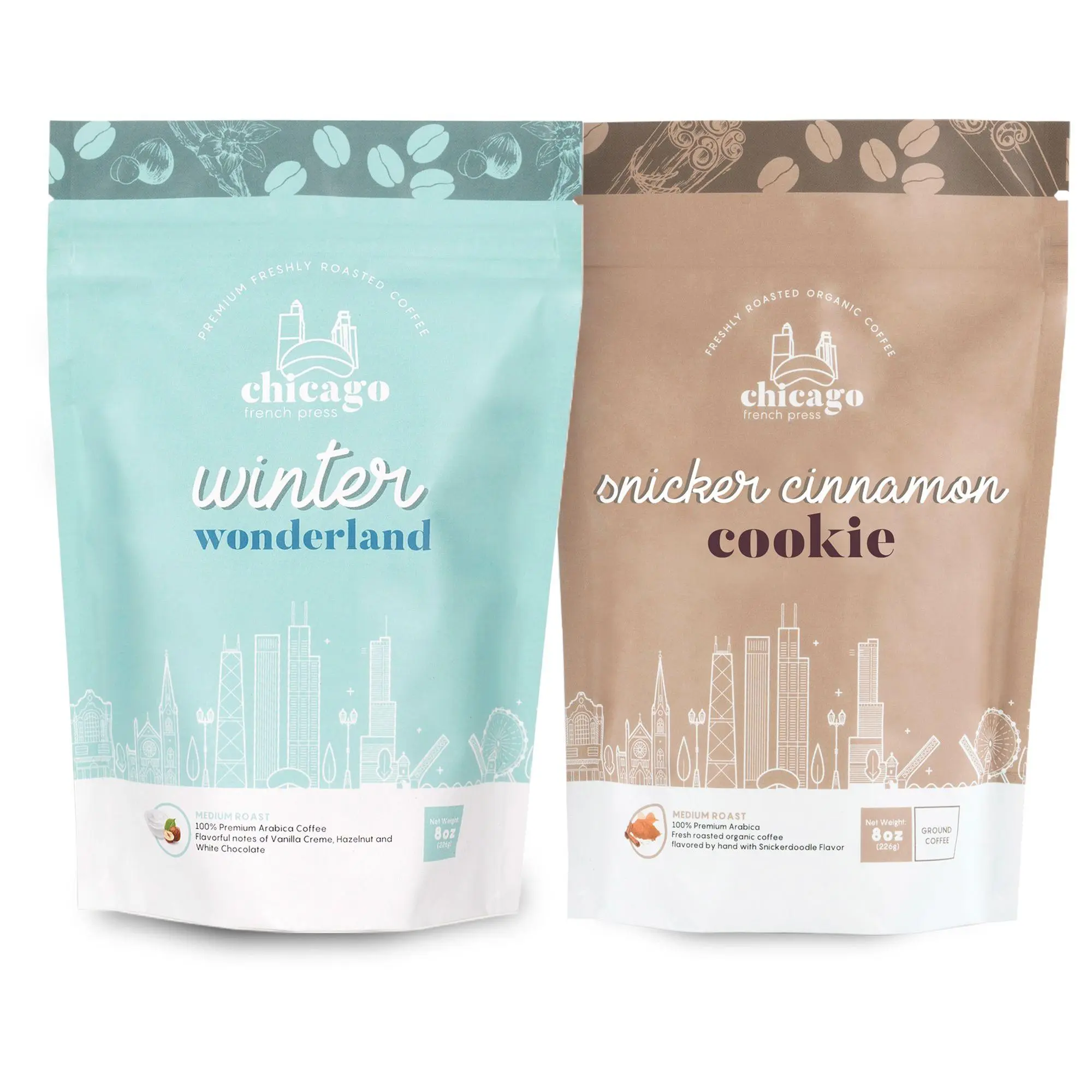 Ships 12/4 Chicago French Press 8 oz Holiday Coffee Duo