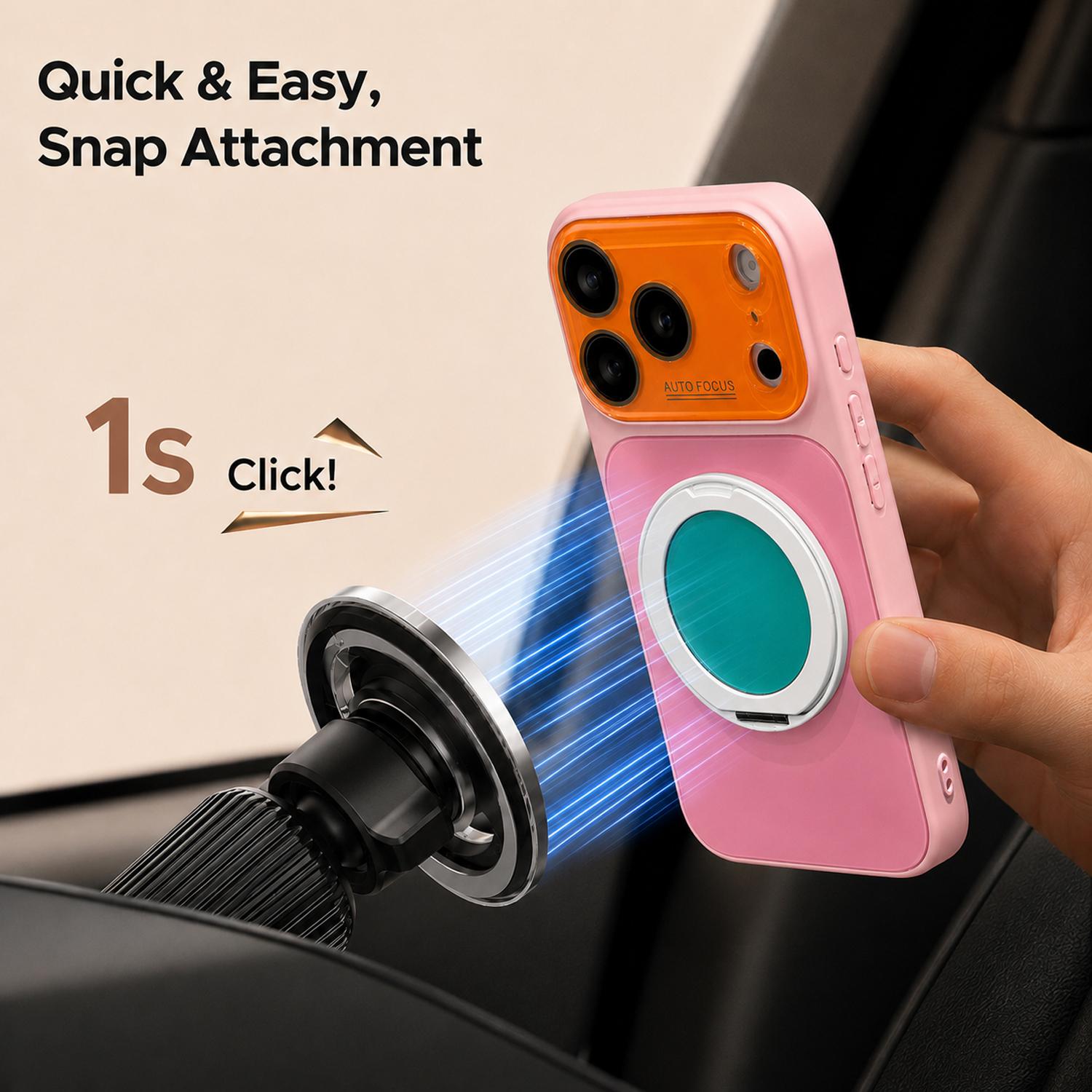 Dopamine Colors Magnetic Case for iPhone 17 16 15 14 Pro Max, with 360° Rotating Ring Stand, Colorblock Glossy Shockproof Cover with Full Camera Protection, Wireless Charging Compatible with MagSafe, Best Gift for Women Girls