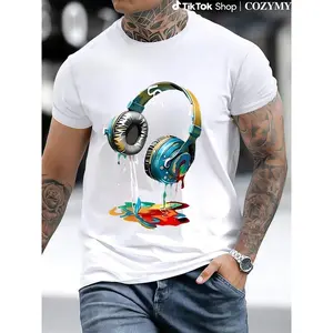 Unique Artistic Graphic Tee for Men – Soft Unisex T-Shirt with Trendy Headphone Drip Design