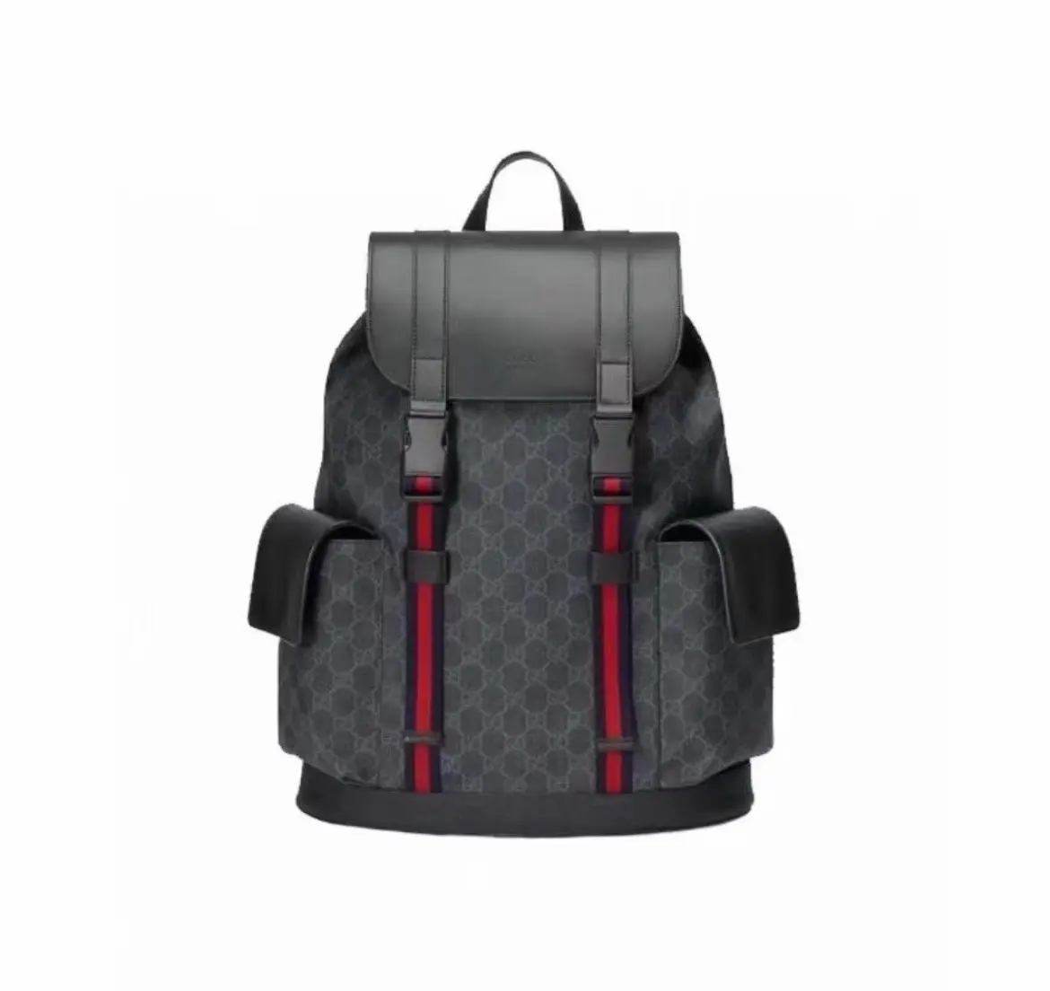 Pre-owned GUCCI Black GG Supreme Canvas Drawstring Backpack with Leather Trim 2603961