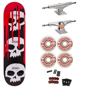 Zero Premium Skateboard with Indy Trucks, Spitfire Wheels 8" 3 Skulls with Blood