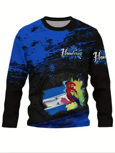 Men's Honduras Pride Graphic Long Sleeve T-Shirt, Casual Round Neck Elastic Fabric, Perfect for Spring & Fall, Sporty Style