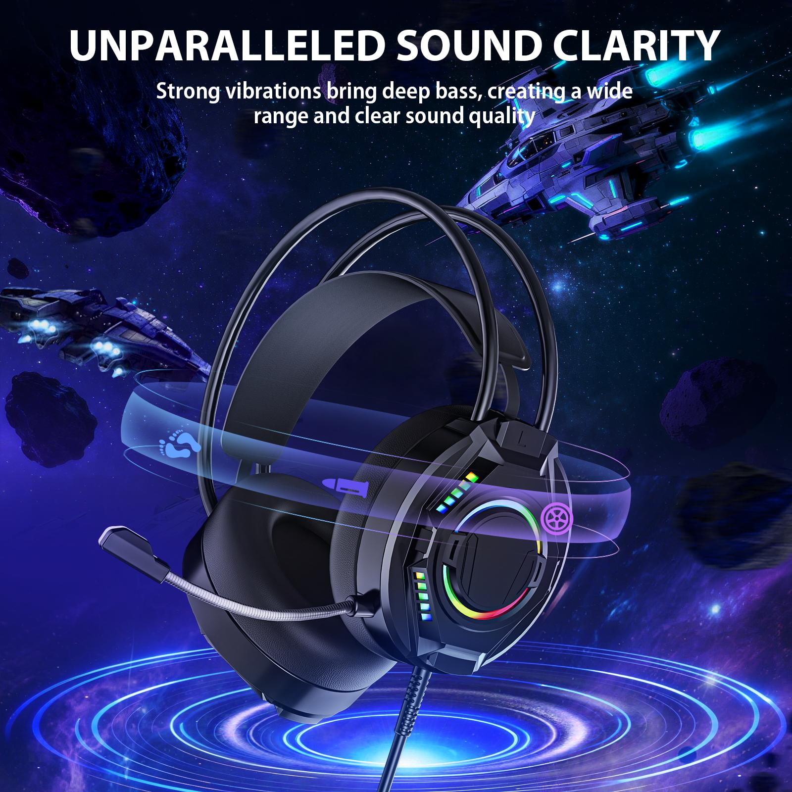 Stereo Surround Gaming Headset for PC, PS4, PS5, Xbox Series X/S Controller, Cell phone Headset with Noise Canceling Mic, LED Light Over Ear Headphones