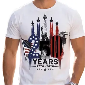 Women's Cotton Fabric Short Sleeve Relaxed Fit T-Shirt, Comfort Color 1776-2026 250 Years Patriotic Print Tee, American Eagle Flag We The People USA Freedom Apparel - Lemy USA